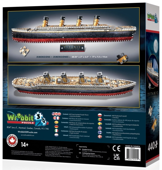 3D puslespil Titanic fra Wrebbit, 440 stykker