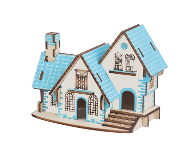 Woodcraft Træ 3D puslespil Blåt hus