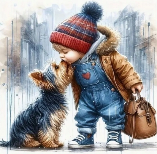 Diamantmaleri Dreng med hund 30x40 cm