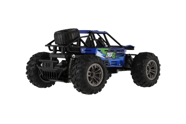 Auto RC buggy terræn blå 22cm plast 2,4GHz på batterier + genopladeligt pack i æske 32x16x18cm