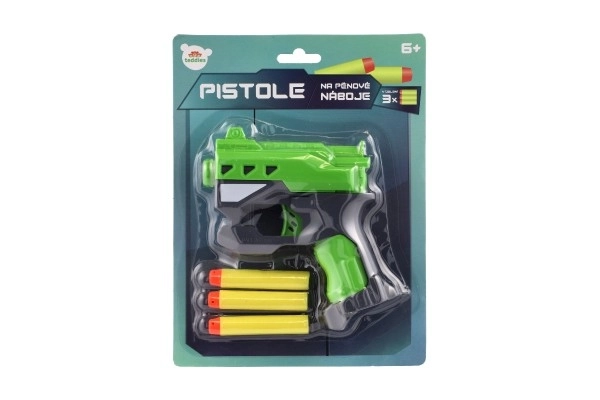 Pistol til skumpatroner 12x14cm plast + 3 stk patroner 2 farver på kort