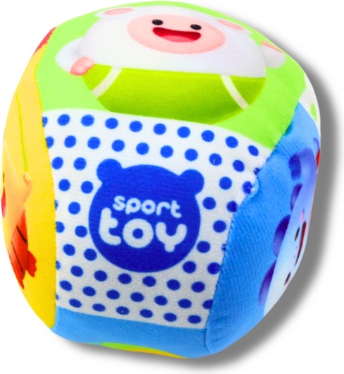 Farverig blød bold med rangle til baby 9 cm