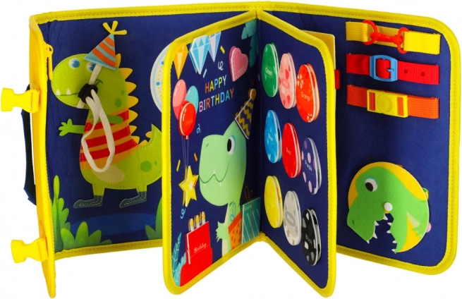Montessori sensorisk manipulationsplade med dinosaurmotiv blå