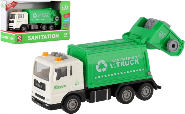 Plastisk skraldebil 17 cm med friktionsmotor, lys og lyd