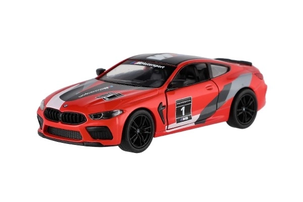 Auto Kinsmart BMW M8 Competition Coupé 1:38 metal/plast 12,5cm 4 farver med træk til tilbagegående 12 stk i kassen