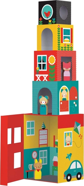 Tårn af klodser – huse med figurer fra Petit Collage
