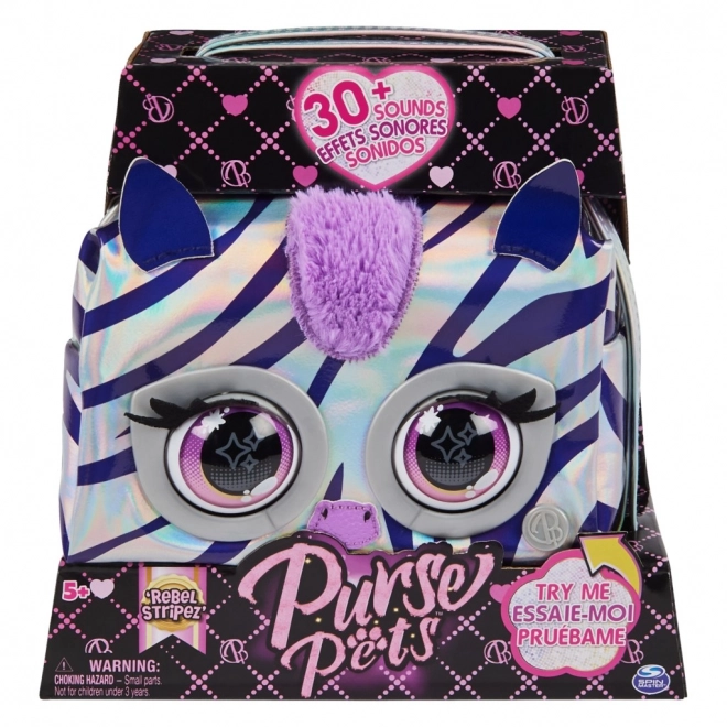 Metallisk interaktiv håndtaske Purse Pets zebra
