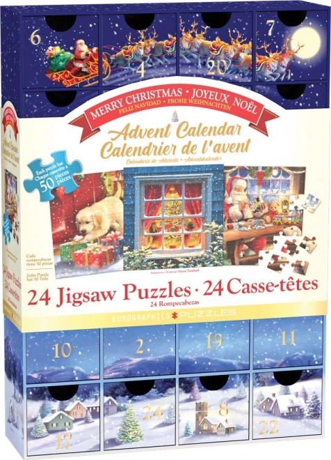 Adventskalender med puslespil Eurographics 24 x 50 stykker – Glædelig Jul