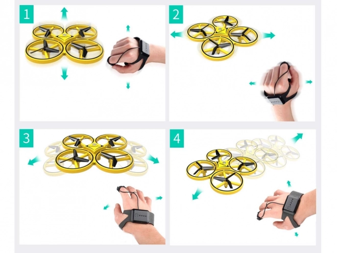 Drone styret med håndbevægelser + fjernbetjening Quadcopter RC0573 – Gul