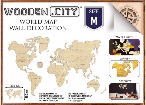 Træverdenskort M 57 × 38 cm WOODEN CITY
