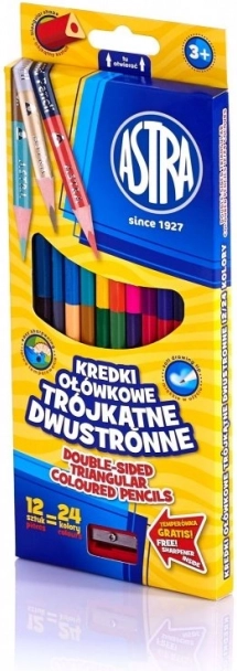 Trekantede dobbeltendede farveblyanter 24 farver ASTRA, 12 stk.