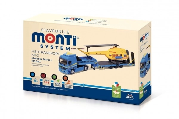 Byggesæt Monti System MS 58.3 Helitransport MI-2 Mercedes Actros L 1:48 i kassen 31,5x21x8cm