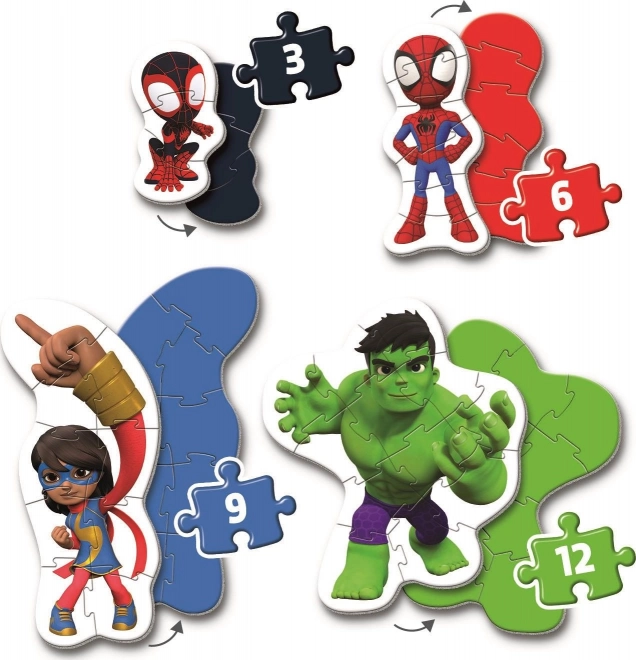 CLEMENTONI Mine første puslespil Spidey og hans fantastiske venner 4i1 (3,6,9,12 brikker)