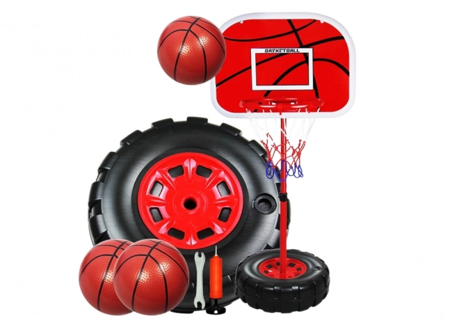 Justerbar basketballkurv med pumpe og bold