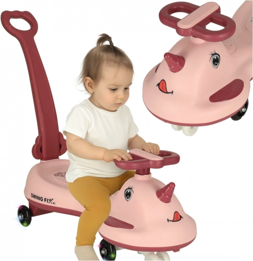 Lyserødt løbehjul med LED Unicorn og håndtag