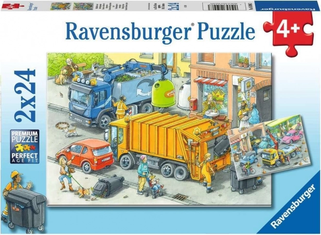 Ravensburger puslespil Skraldemænd og Bugseringsvogn 2x24 stykker