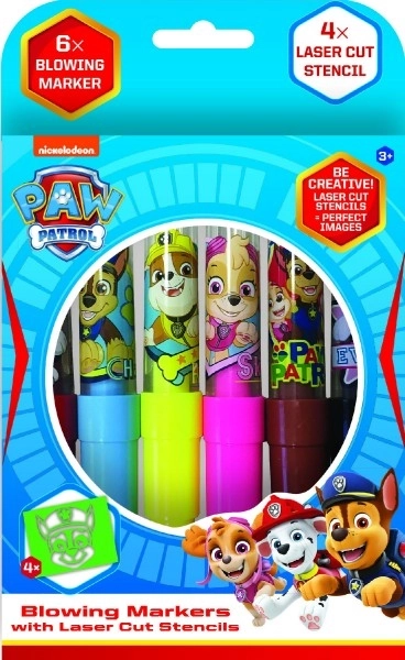 Fixy blæsepens 6 stk med skabeloner Paw Patrol/Paw Patrol i æske 12x19cm