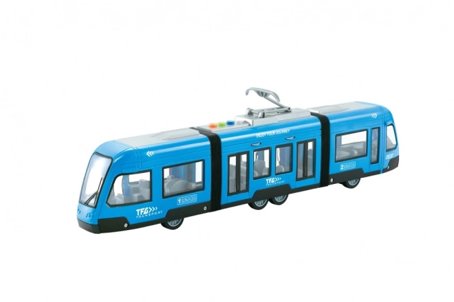 Tramvogn med svinghjul blå skala 1:16