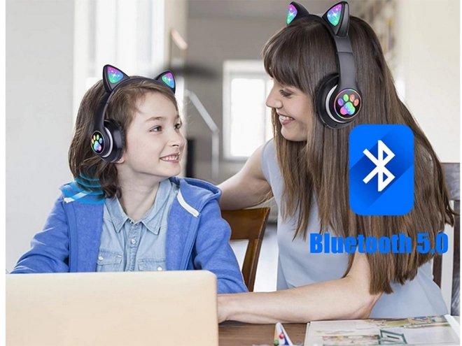 Trådløse hovedtelefoner bluetooth radio fm mp3 katteører led baggrundsbelysning