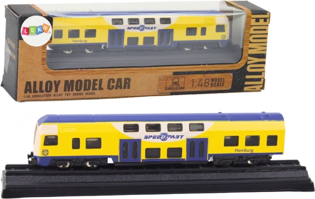 Metalsamlermodel af gul-blåt tog 1:48