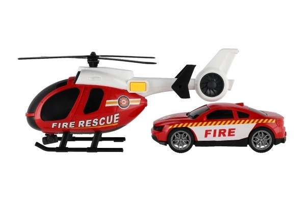 Brand-redningssæt med helikopter og bil