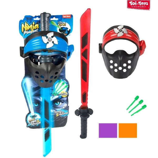 Ninja sæt sværd + maske + pile med lyd og lys