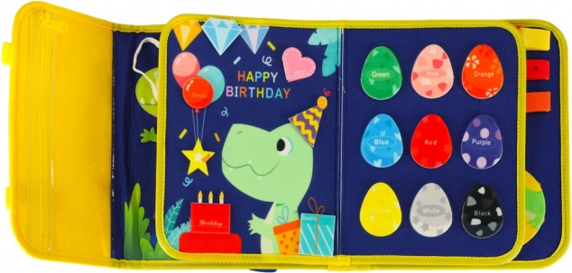 Montessori sensorisk manipulationsplade med dinosaurmotiv blå