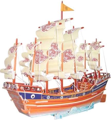 Træ 3D-puslespil Farverig sejlbåd