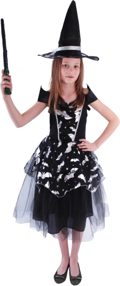 Børneheksekostume med flagermusmotiver