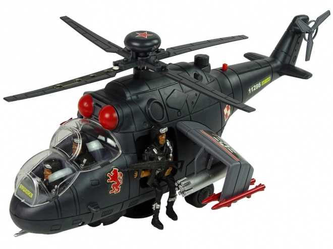 Helikopter med enorme vinger og lyseffekter