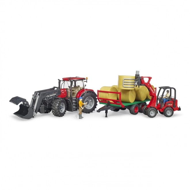 Bruder Traktor Case IH Optum 300 CVX med frontlæsser og balletransportør