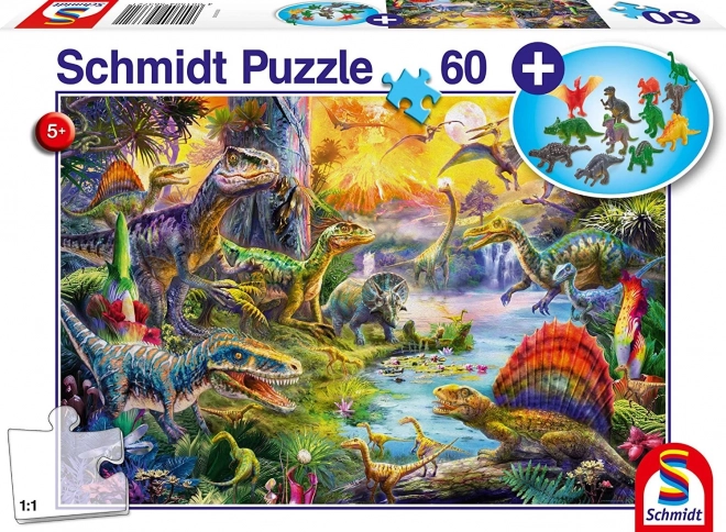 Dinosaurpuslespil 60 brikker med gavefigur – SCHMIDT
