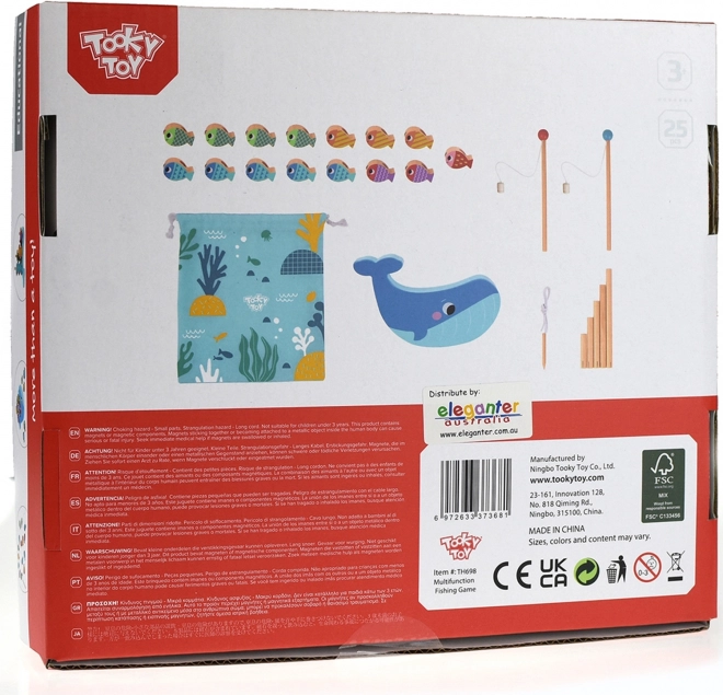 Tooky Toy Træ Spil Hval og Små Fisk Multifunktionelt 4 i 1
