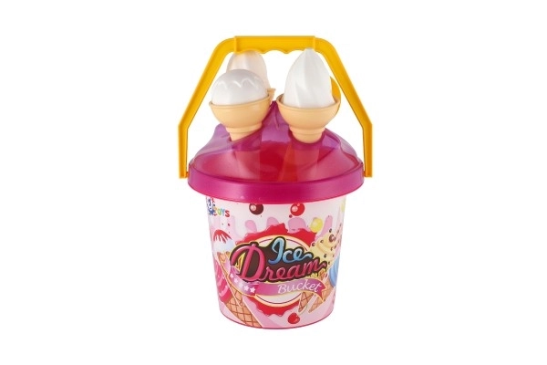 Sæt til sand plastspand + isforme 2 farver i net 18x28x17cm 12m+