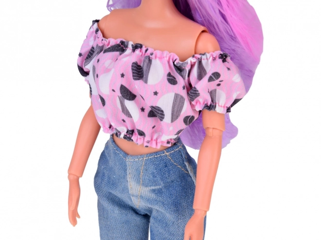 Anlily dukke med langt pastel hår i jeans