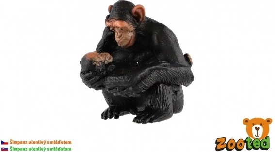 Figur af chimpansehun med unge – realistisk plastmodel 5 cm