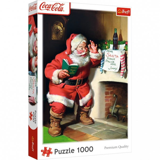 Puslespil 1000 brikker Coca‑Cola julemotiv – Julemanden ved pejsen