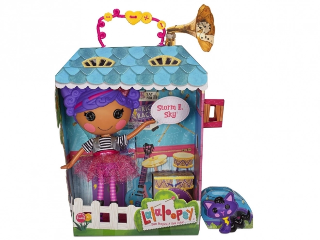 Stor rockdukke Storm E. Sky 33 cm med kat