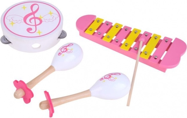 Træsæt med musikinstrumenter til børn – xylofon, tamburin og maracas