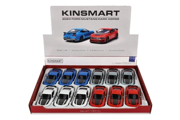 Auto Kinsmart 2024 Ford Mustang Dark Horse 1:38 metal/plast 12,5cm 4 farver med tilbagespoling, 12 stk i kassen