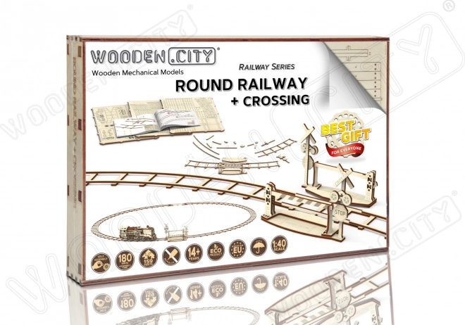 WOODEN CITY 3D puslespil cirkulære skinner med jernbaneoverkørsel (159 dele)