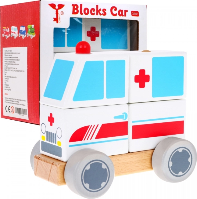Træ-ambulance – stabelbil til børn