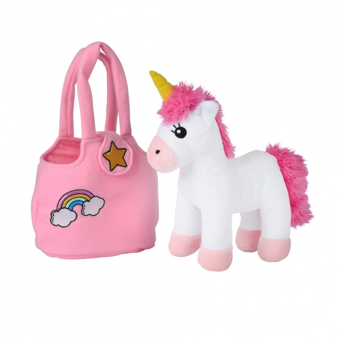 Plys-unicorn i taske til børn