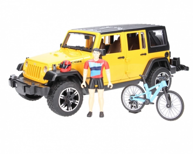 Bruder Jeep Wrangler Rubicon med cyklist og cykel
