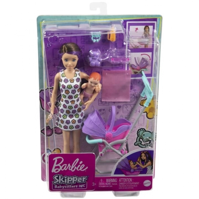 Dukke Barbie Babysitter Skipper Klapvogn + sæt til baby