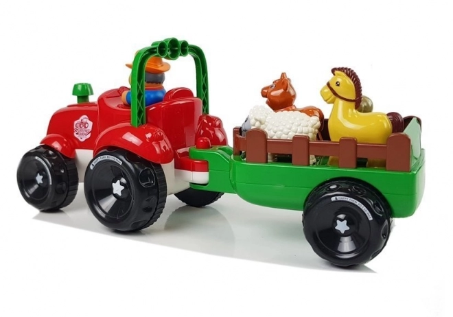 Traktor med trailer, dyr til børn med lys på batterier Lyd
