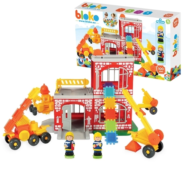 Kreativ byggesæt Pin Bricks Brandstation 100 stk + 2 figurer