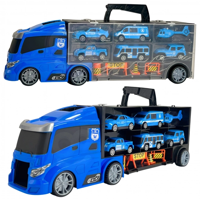 Lastbil med transporter 3-i-1 Blå Politi