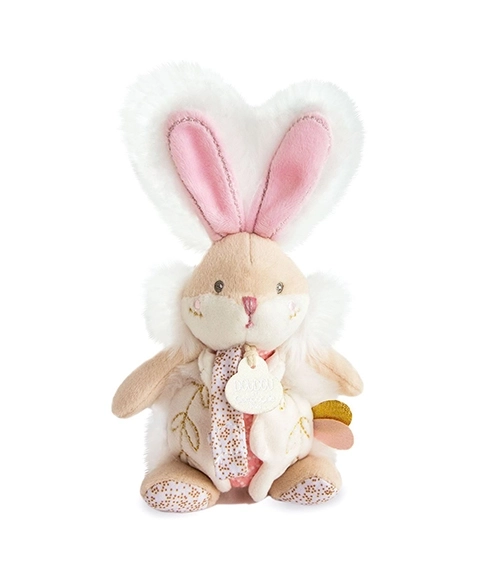 Doudou Legetøj kanin med rangle og sutteholder 21 cm – lyserød