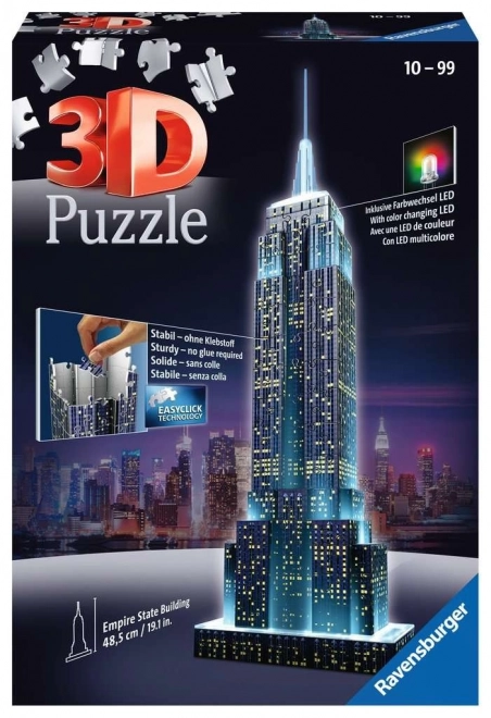RAVENSBURGER Lysende 3D puslespil Natversion Empire State Building 216 brikker
